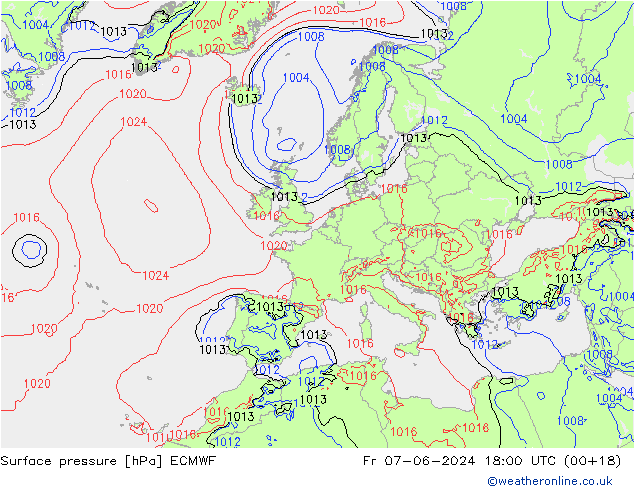 Luchtdruk (Grond) ECMWF vr 07.06.2024 18 UTC