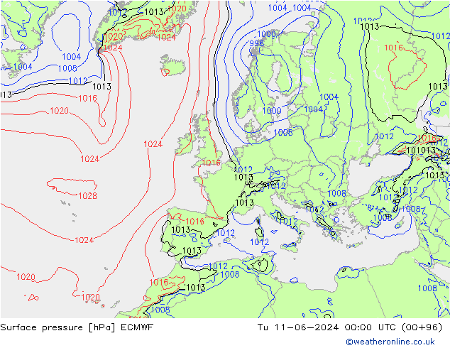 Bodendruck ECMWF Di 11.06.2024 00 UTC