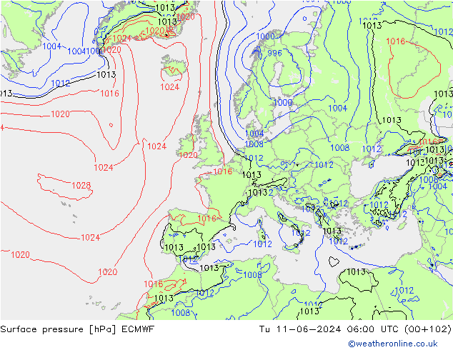 Bodendruck ECMWF Di 11.06.2024 06 UTC