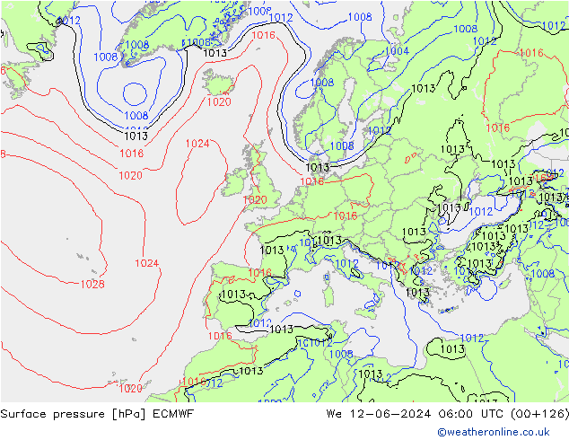 Surface pressure ECMWF We 12.06.2024 06 UTC