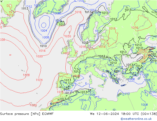 Pressione al suolo ECMWF mer 12.06.2024 18 UTC