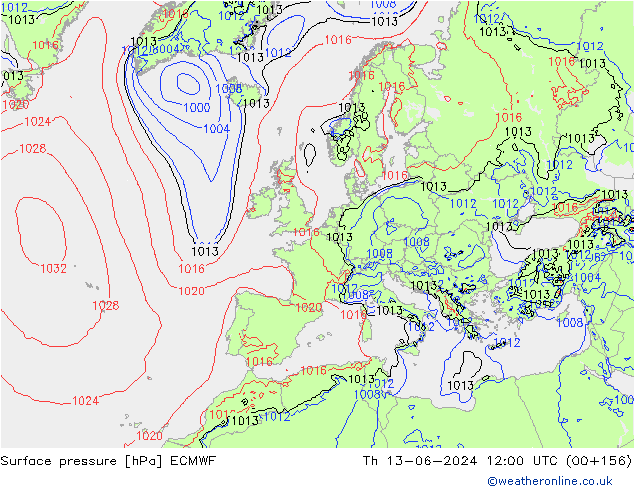 Atmosférický tlak ECMWF Čt 13.06.2024 12 UTC