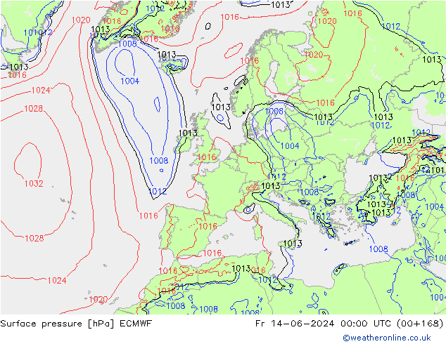 ciśnienie ECMWF pt. 14.06.2024 00 UTC