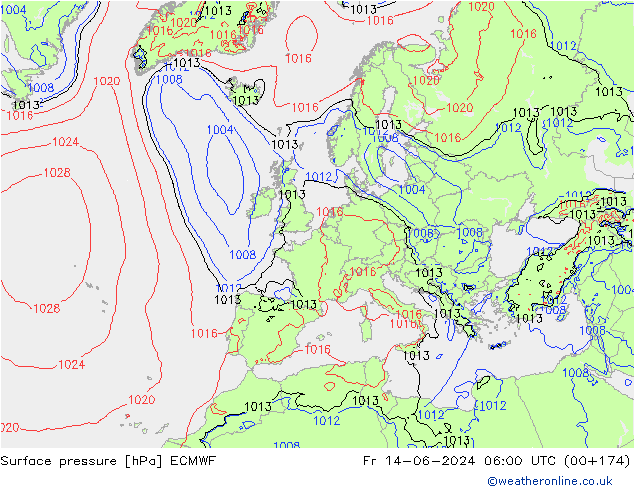Bodendruck ECMWF Fr 14.06.2024 06 UTC