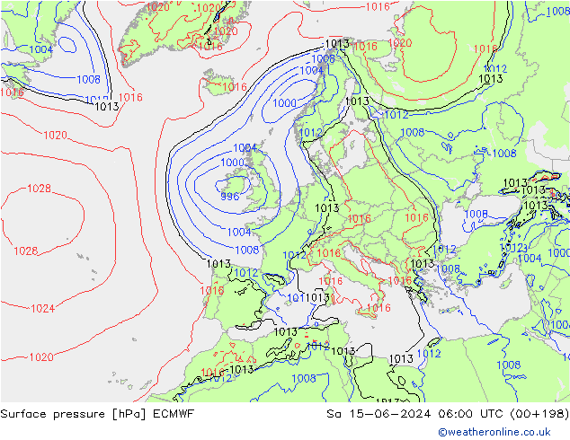 Surface pressure ECMWF Sa 15.06.2024 06 UTC