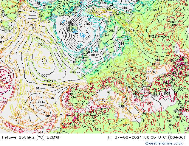 Theta-e 850hPa ECMWF Fr 07.06.2024 06 UTC