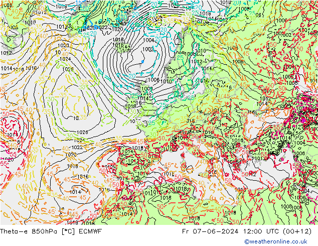 Theta-e 850hPa ECMWF  07.06.2024 12 UTC