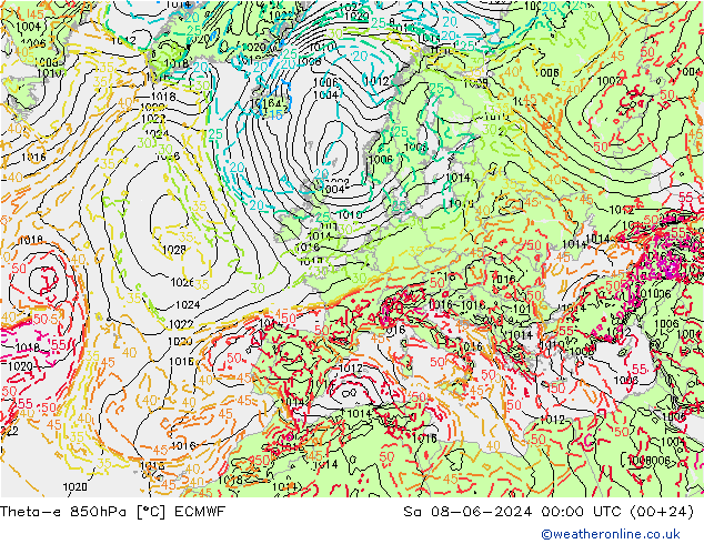 Theta-e 850hPa ECMWF Sa 08.06.2024 00 UTC