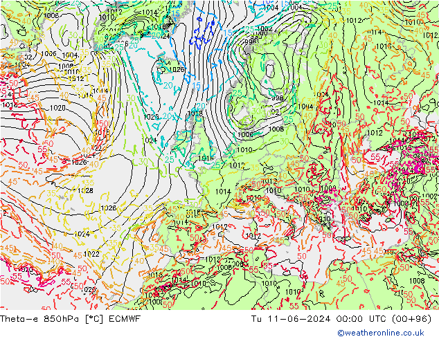 Theta-e 850hPa ECMWF Ter 11.06.2024 00 UTC