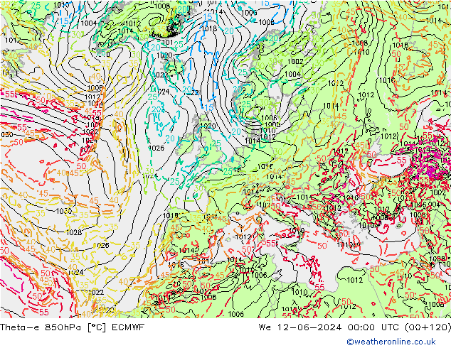 Theta-e 850hPa ECMWF Mi 12.06.2024 00 UTC