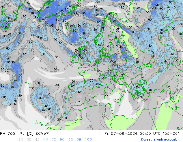 RH 700 hPa ECMWF  07.06.2024 06 UTC