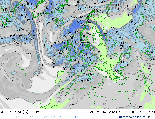 RH 700 hPa ECMWF Sa 15.06.2024 06 UTC