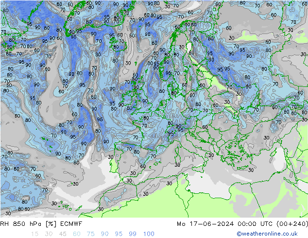 RH 850 hPa ECMWF Mo 17.06.2024 00 UTC