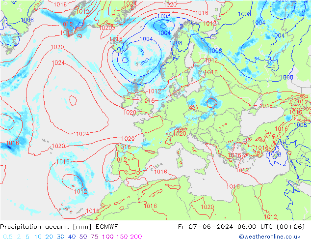 Precipitation accum. ECMWF Fr 07.06.2024 06 UTC