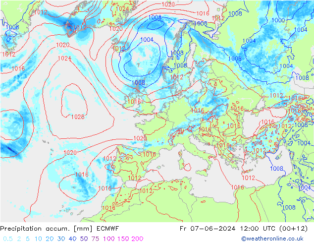 Precipitation accum. ECMWF pt. 07.06.2024 12 UTC