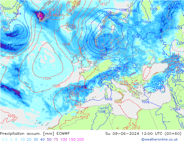 Précipitation accum. ECMWF dim 09.06.2024 12 UTC