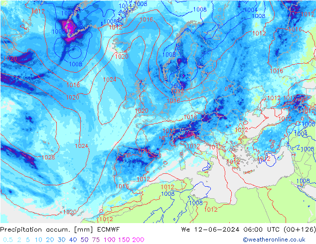 Precipitation accum. ECMWF We 12.06.2024 06 UTC