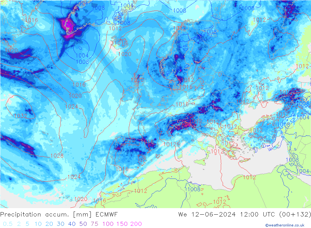 Precipitation accum. ECMWF śro. 12.06.2024 12 UTC