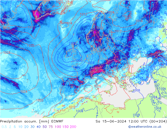 Precipitation accum. ECMWF  15.06.2024 12 UTC