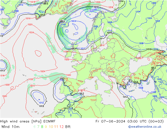 High wind areas ECMWF Pá 07.06.2024 03 UTC