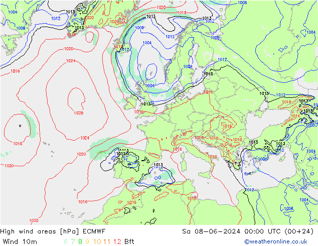 High wind areas ECMWF Sa 08.06.2024 00 UTC