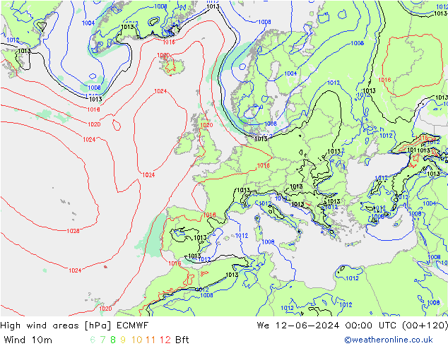 Izotacha ECMWF śro. 12.06.2024 00 UTC