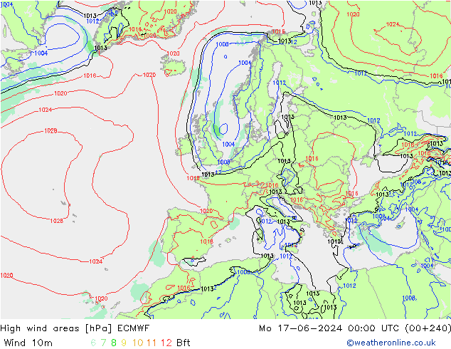 High wind areas ECMWF lun 17.06.2024 00 UTC