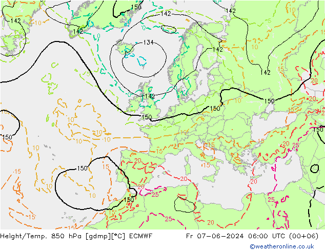 Height/Temp. 850 hPa ECMWF Fr 07.06.2024 06 UTC