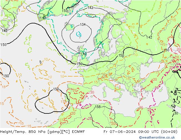 Height/Temp. 850 hPa ECMWF Fr 07.06.2024 09 UTC