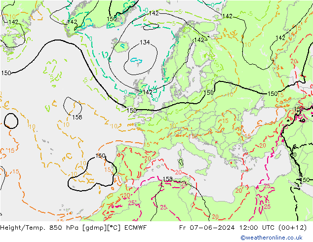 Z500/Rain (+SLP)/Z850 ECMWF Fr 07.06.2024 12 UTC