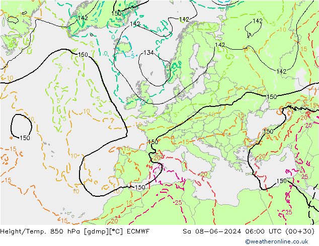 Z500/Rain (+SLP)/Z850 ECMWF Sa 08.06.2024 06 UTC