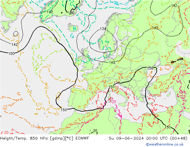 Z500/Rain (+SLP)/Z850 ECMWF Dom 09.06.2024 00 UTC