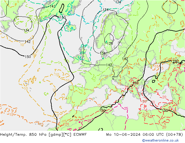 Z500/Rain (+SLP)/Z850 ECMWF Mo 10.06.2024 06 UTC