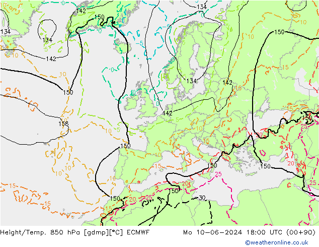 Z500/Rain (+SLP)/Z850 ECMWF Mo 10.06.2024 18 UTC
