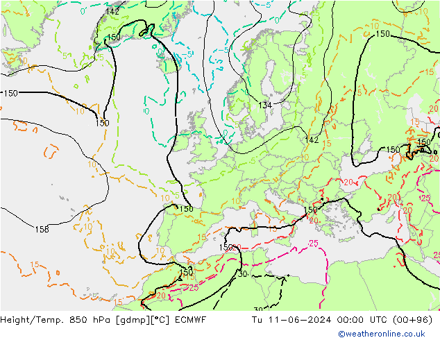 Height/Temp. 850 hPa ECMWF Tu 11.06.2024 00 UTC