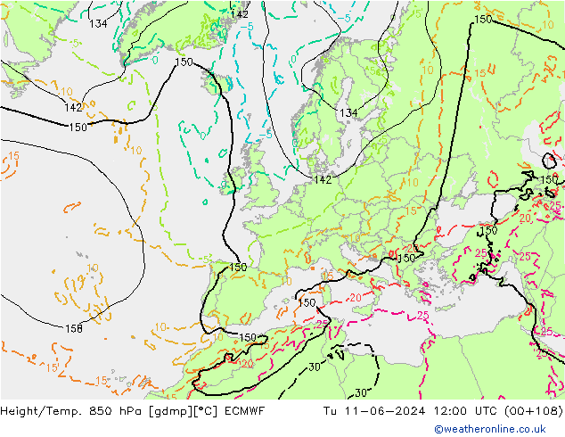 Z500/Regen(+SLP)/Z850 ECMWF di 11.06.2024 12 UTC