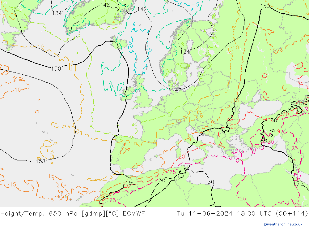 Z500/Rain (+SLP)/Z850 ECMWF wto. 11.06.2024 18 UTC