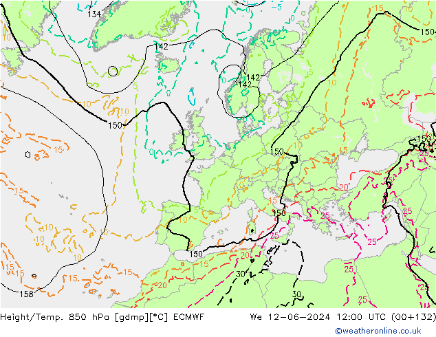 Z500/Rain (+SLP)/Z850 ECMWF We 12.06.2024 12 UTC