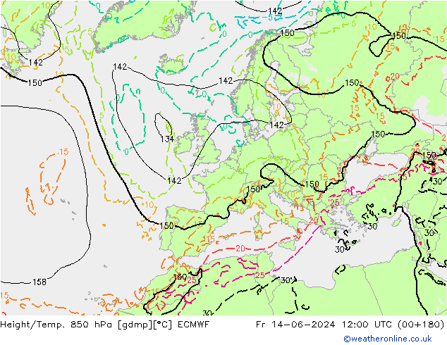 Géop./Temp. 850 hPa ECMWF ven 14.06.2024 12 UTC