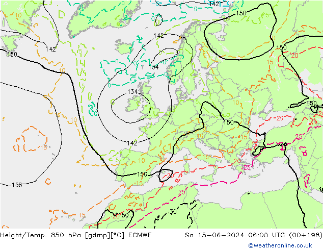 Hoogte/Temp. 850 hPa ECMWF za 15.06.2024 06 UTC