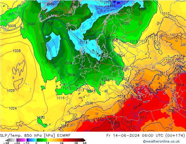 SLP/Temp. 850 hPa ECMWF ven 14.06.2024 06 UTC