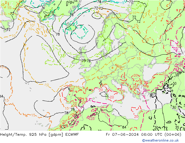 Height/Temp. 925 hPa ECMWF ven 07.06.2024 06 UTC