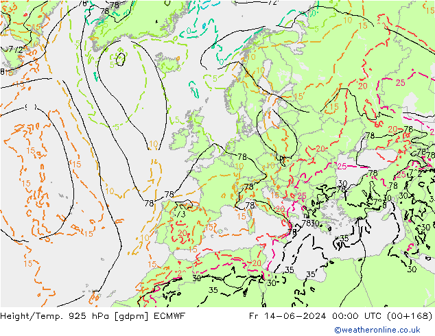 Height/Temp. 925 hPa ECMWF Fr 14.06.2024 00 UTC