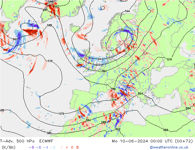 T-Adv. 500 hPa ECMWF Po 10.06.2024 00 UTC