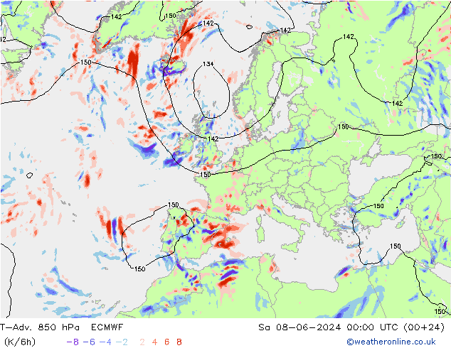 T-Adv. 850 hPa ECMWF Sa 08.06.2024 00 UTC