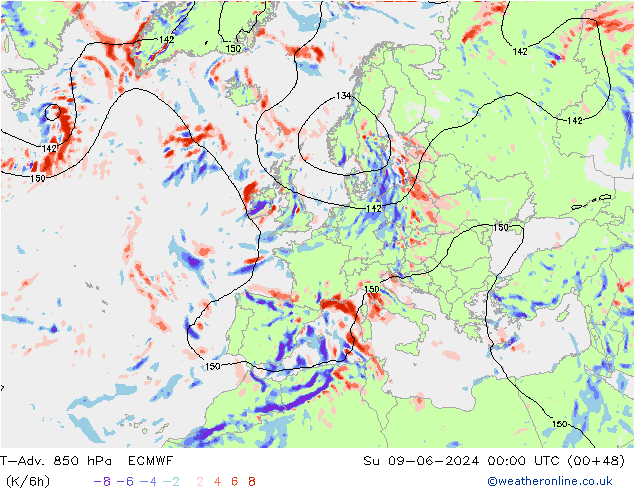 T-Adv. 850 hPa ECMWF  09.06.2024 00 UTC