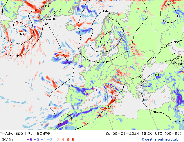 T-Adv. 850 hPa ECMWF Su 09.06.2024 18 UTC