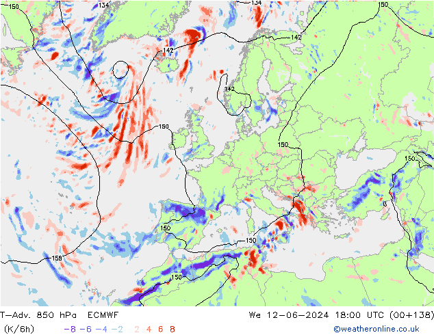 T-Adv. 850 hPa ECMWF  12.06.2024 18 UTC