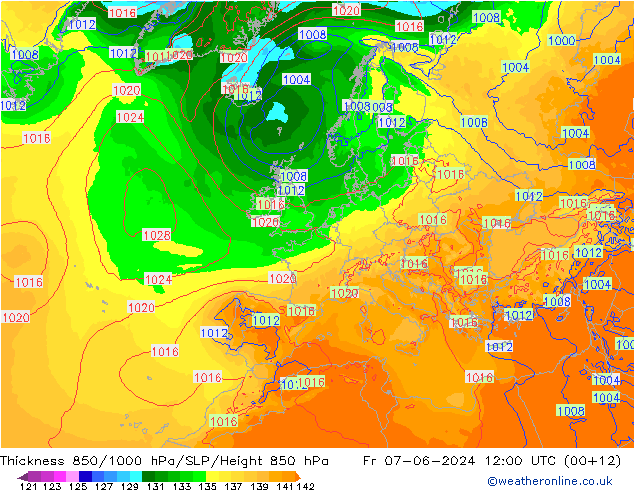 850-1000 hPa Kalınlığı ECMWF Cu 07.06.2024 12 UTC