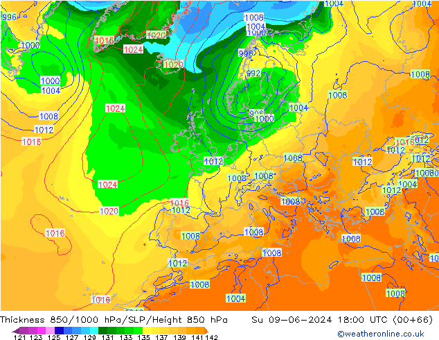 Thck 850-1000 hPa ECMWF Su 09.06.2024 18 UTC